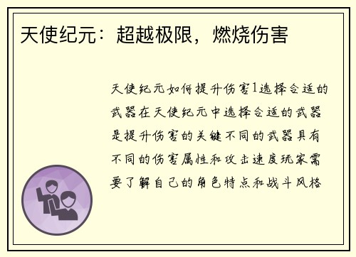 天使纪元：超越极限，燃烧伤害